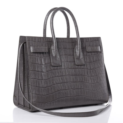 Saint Laurent Calfskin Crocodile Embossed Small Sac De Jour Fog 3 of 13
