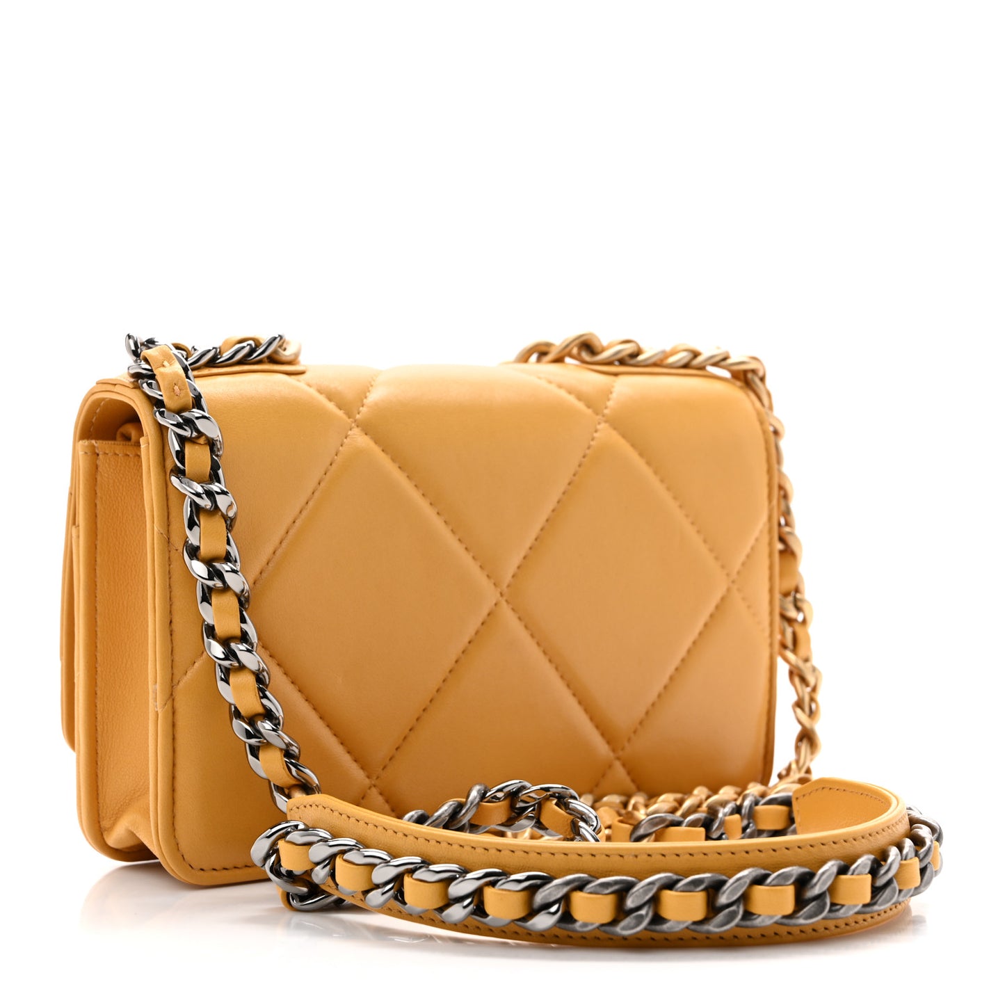Lambskin Quilted Chanel 19 Wallet On Chain WOC Yellow