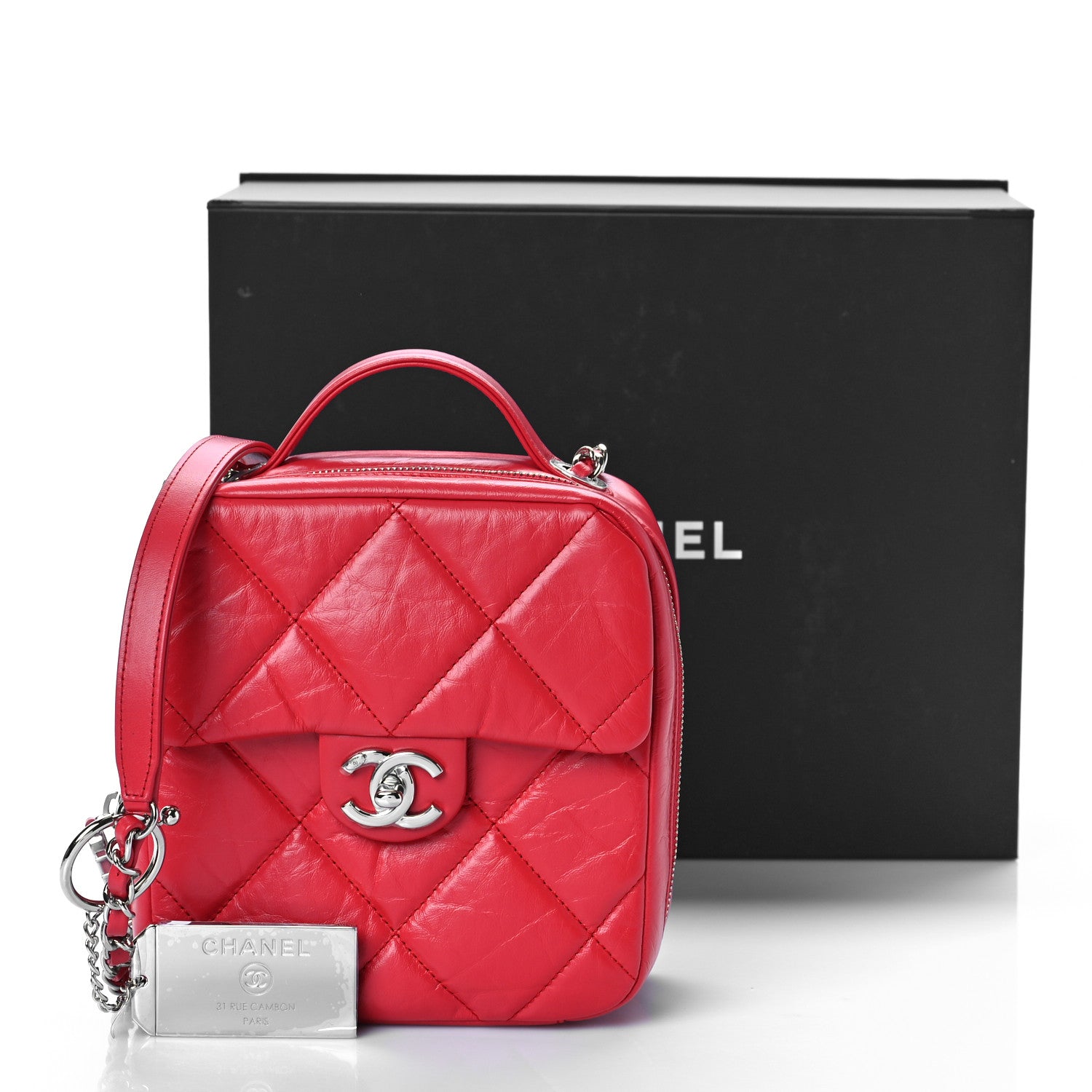 Chanel Aged Calfskin Quilted Top Handle Camera Case Red 9 of 9