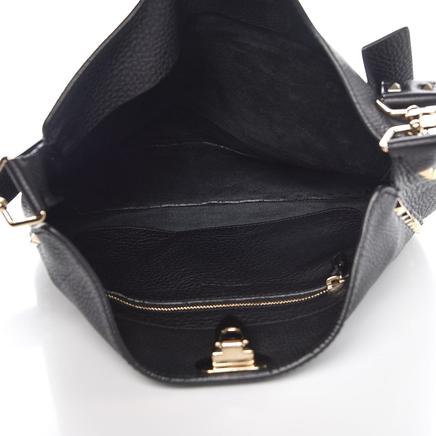 Pebbled Calfskin Large Rockstud Flip-Lock Messenger Bag Black