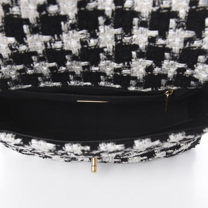 Chanel Tweed Quilted Medium 19 Flap Black Ecru White 4 of 9