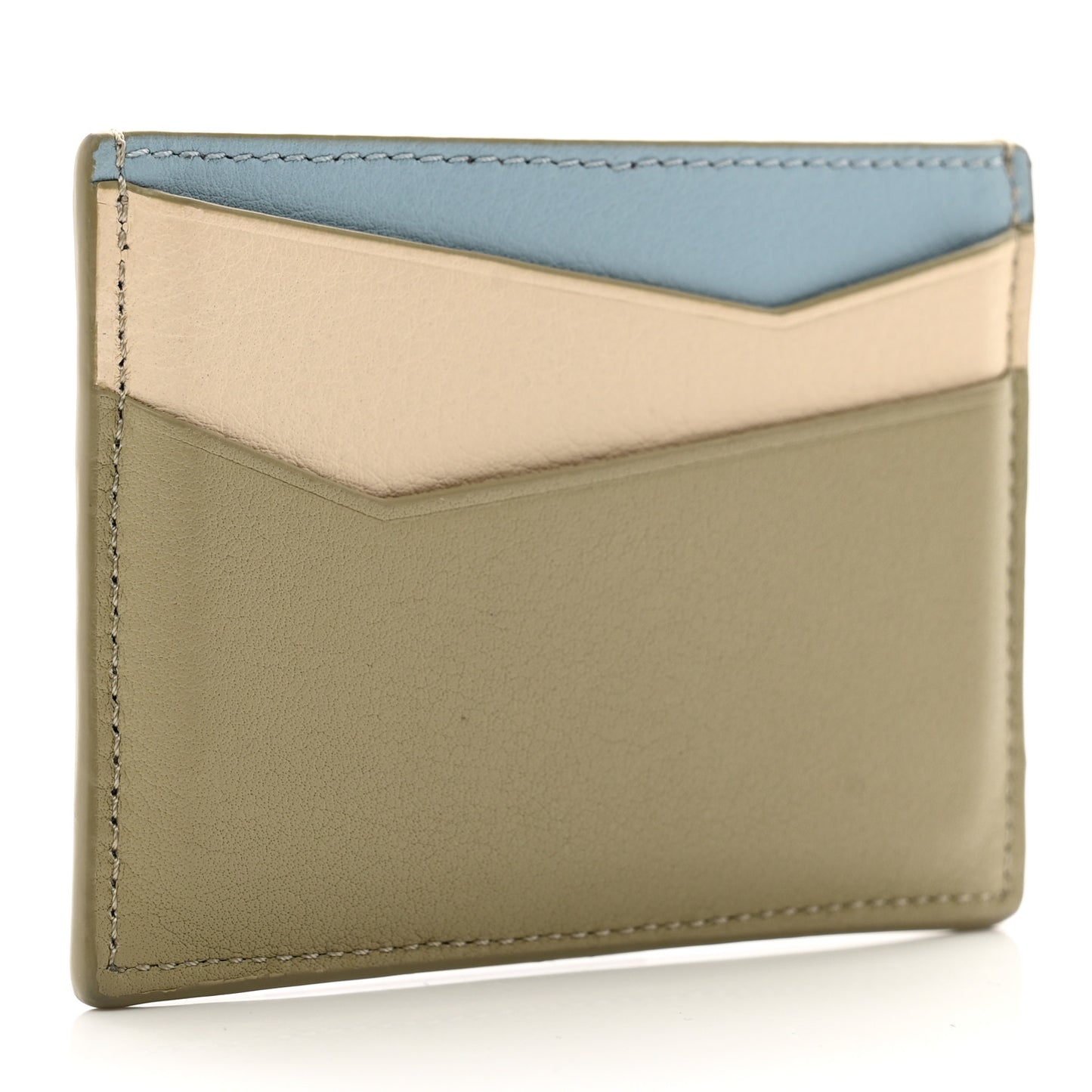 Calfskin Puzzle Colorblock Card Holder Dusty Blue Sage Green Angora