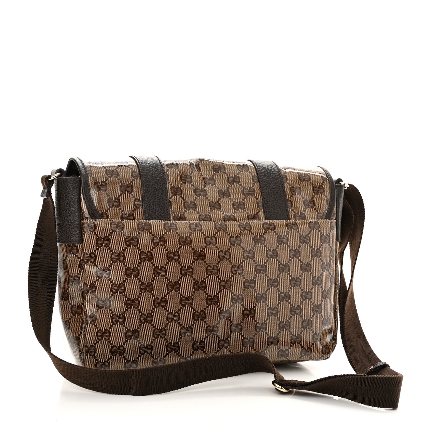 Crystal Monogram Medium Double Buckle Flap Messenger Beige Dark Brown