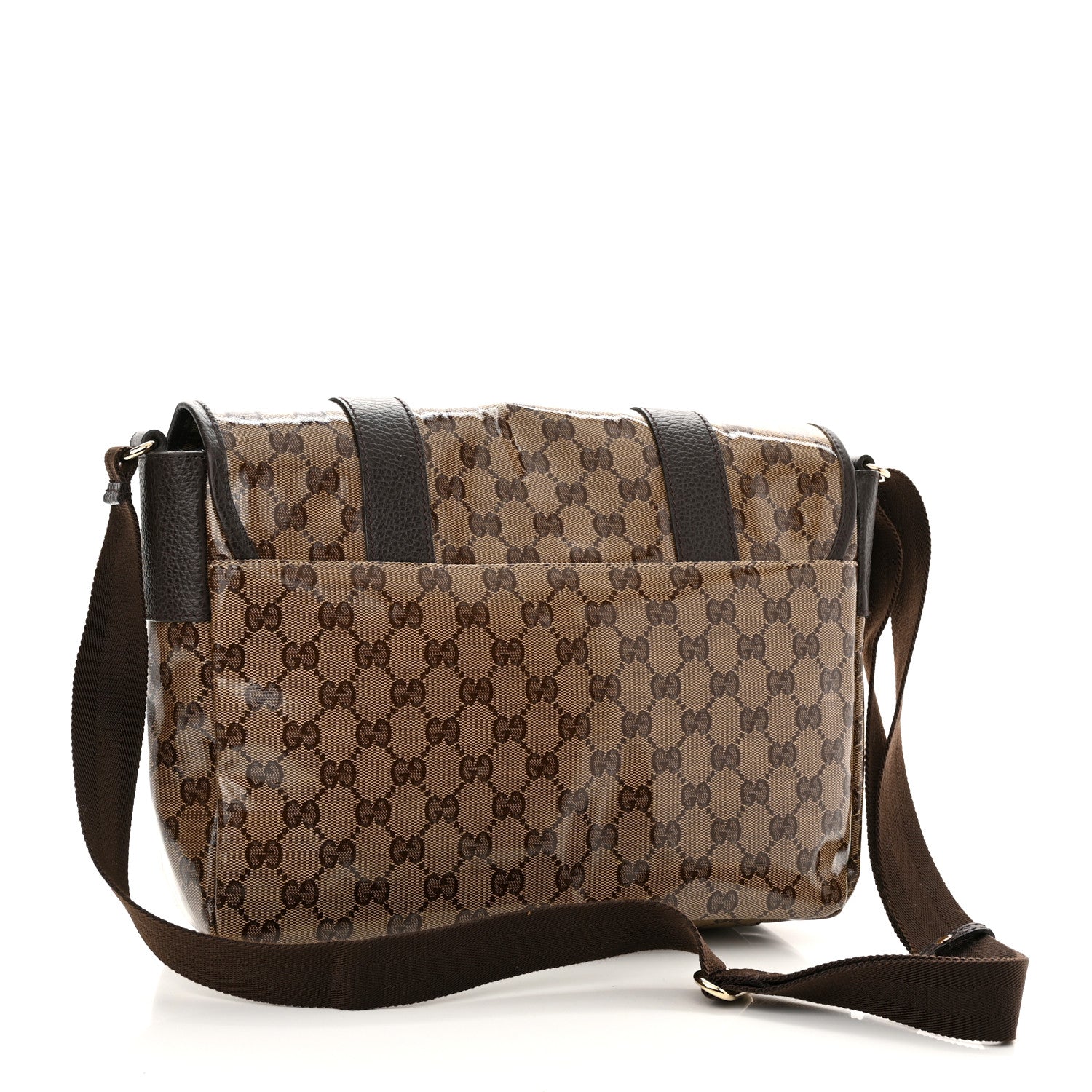 Gucci Crystal Monogram Medium Double Buckle Flap Messenger Beige Dark Brown 3 of 10