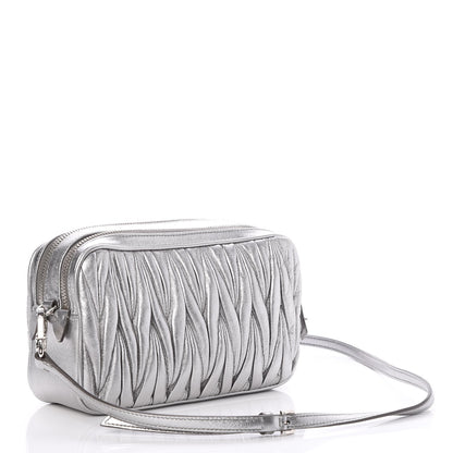 Miu Miu Nappa Matelasse Double Zip Chain Shoulder Bag Cromo 3 of 8