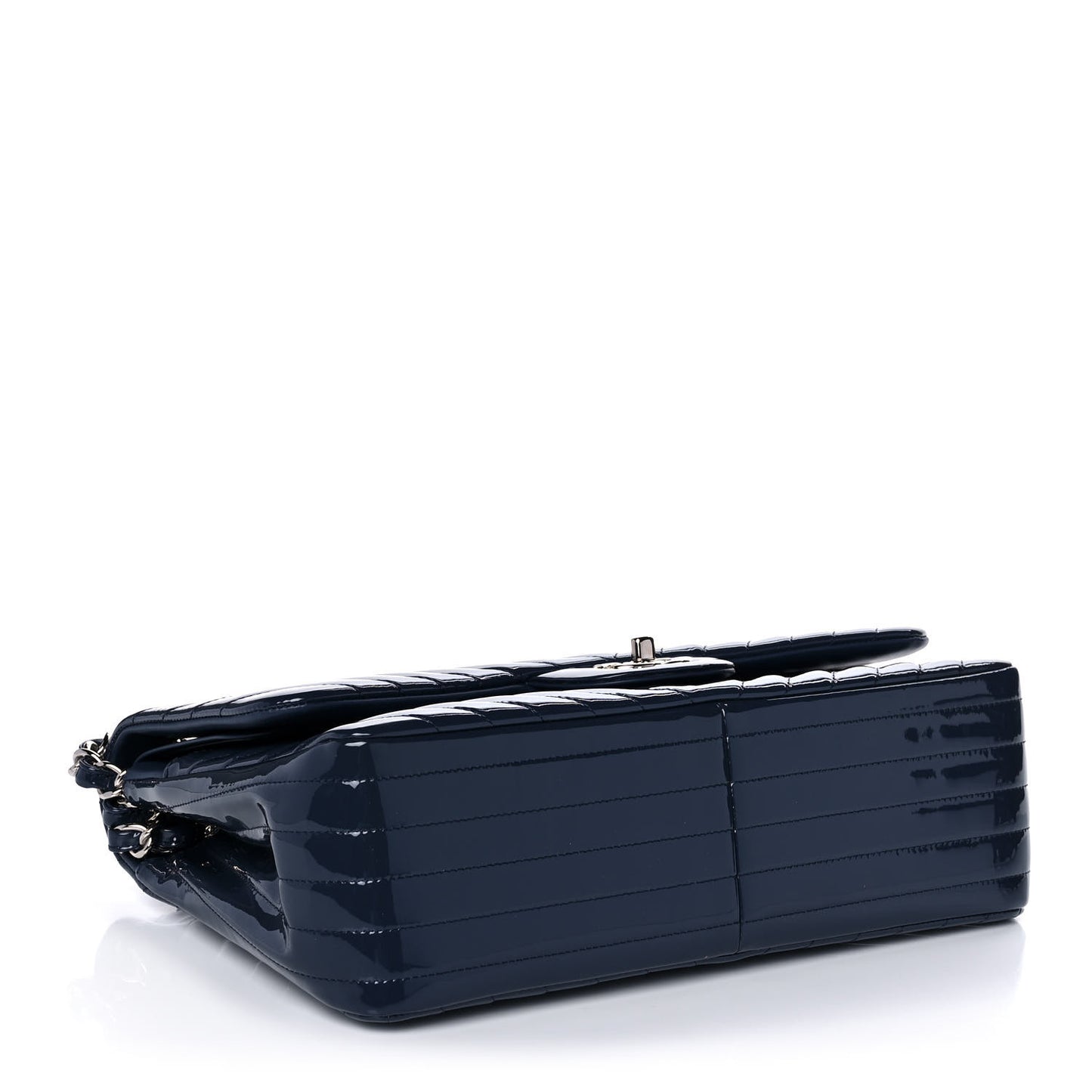 Patent Chevron Quilted Jumbo Double Flap Blue