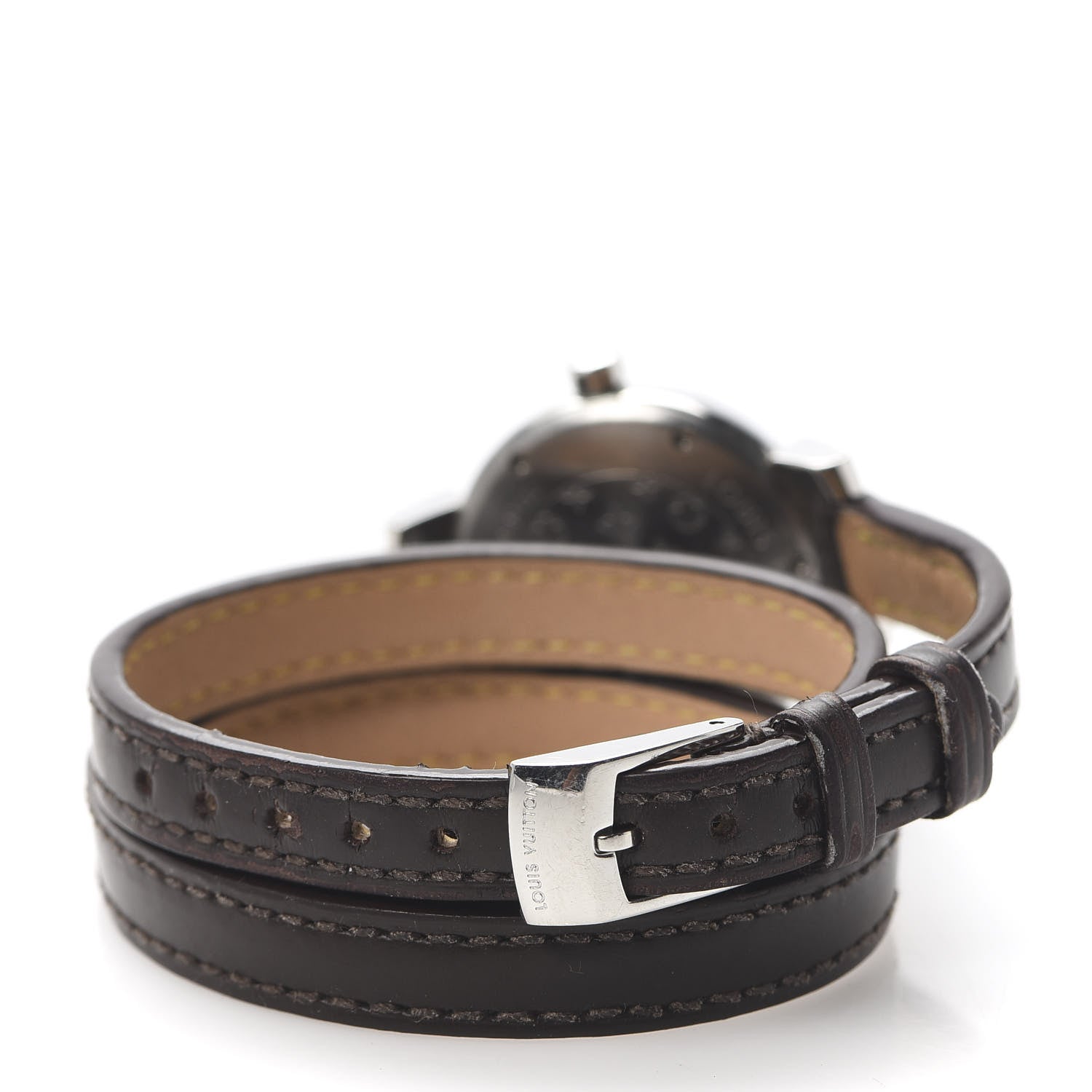 Louis Vuitton Stainless Steel Calfskin 28mm Tambour Triple Wrap Quartz Watch Brown 4 of 6