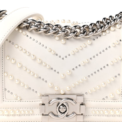 Chanel Calfskin Pearl Chevron Small Boy Flap White 10 of 12