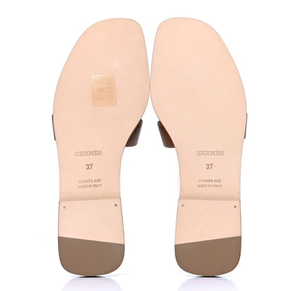 Hermes Box Calfskin Oran Sandals 37 Gold 4 of 4