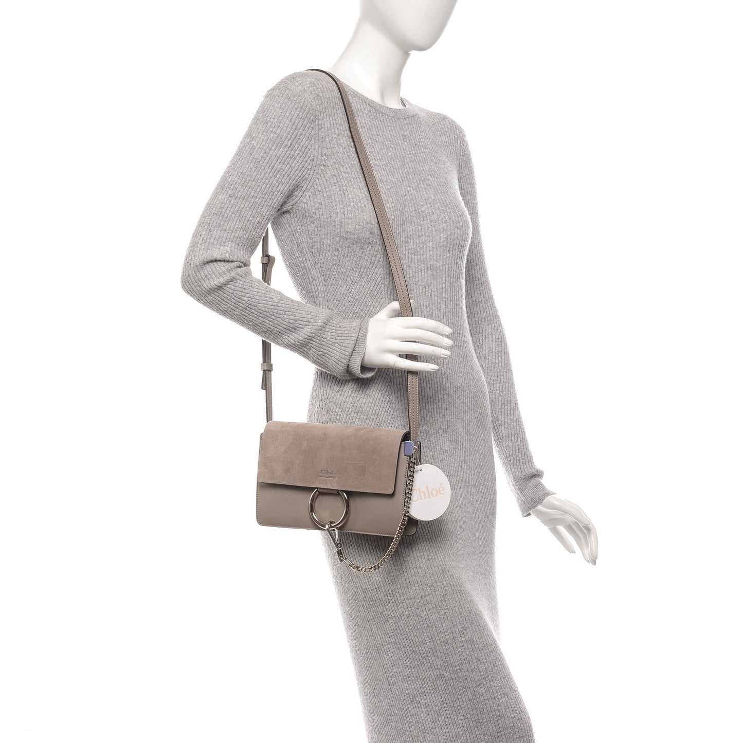 Suede Calfskin Small Faye Shoulder Bag Motty Grey