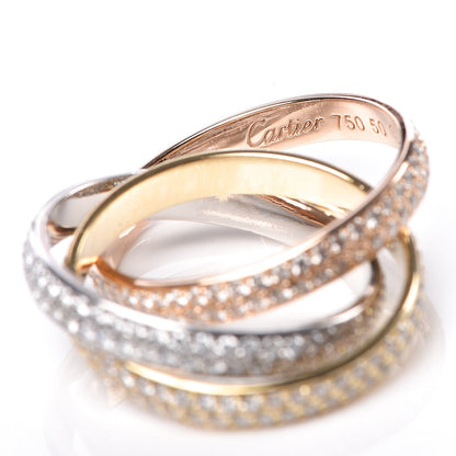 Cartier 18K White Yellow Pink Gold Diamond Small Trinity Full Paved Ring 50 5.25 5 of 6