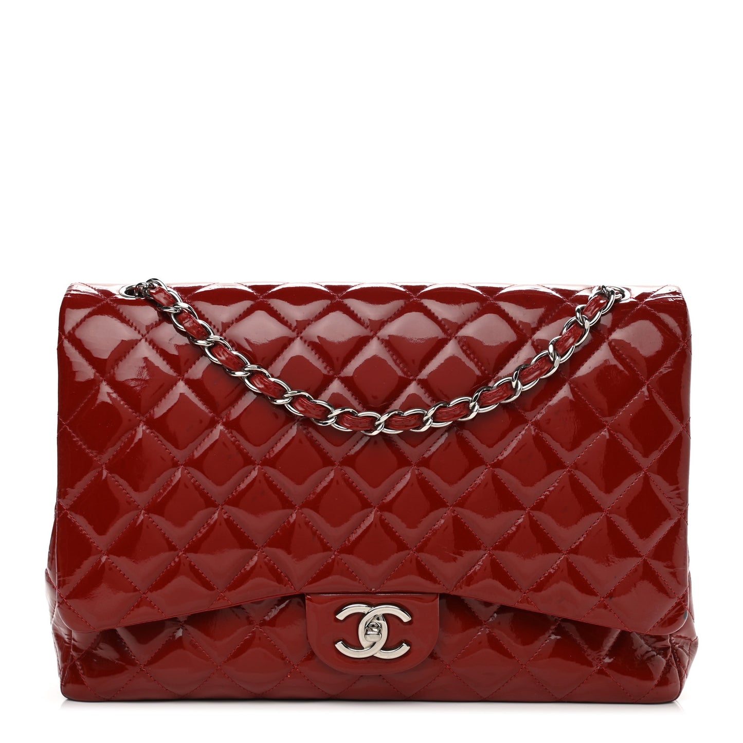 Patent Quilted Maxi Double Flap Red