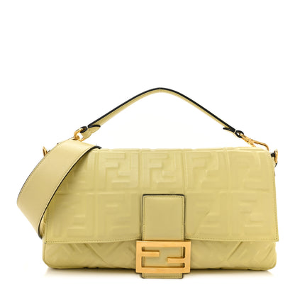 Fendi Nappa FF 1974 Embossed Large Baguette Banana 1 of 15