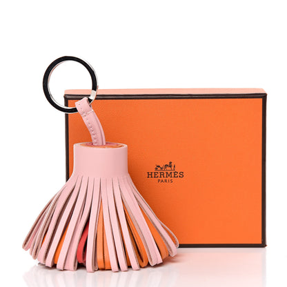 Hermes Lambskin Tri-Color Carmen Tassel Key Holder Rose Sakura Orange Bougainvillea 4 of 4