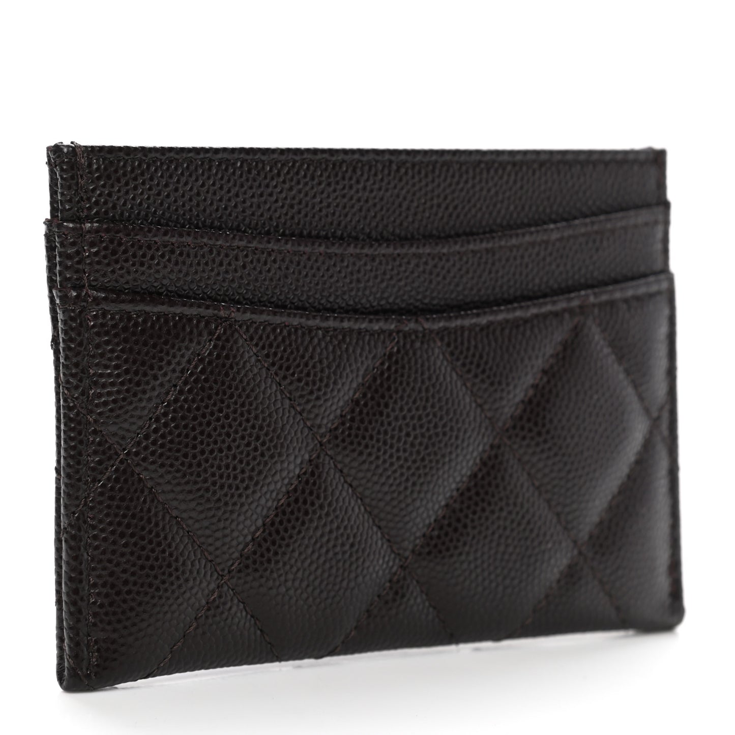 Caviar Quilted Card Holder Dark Brown