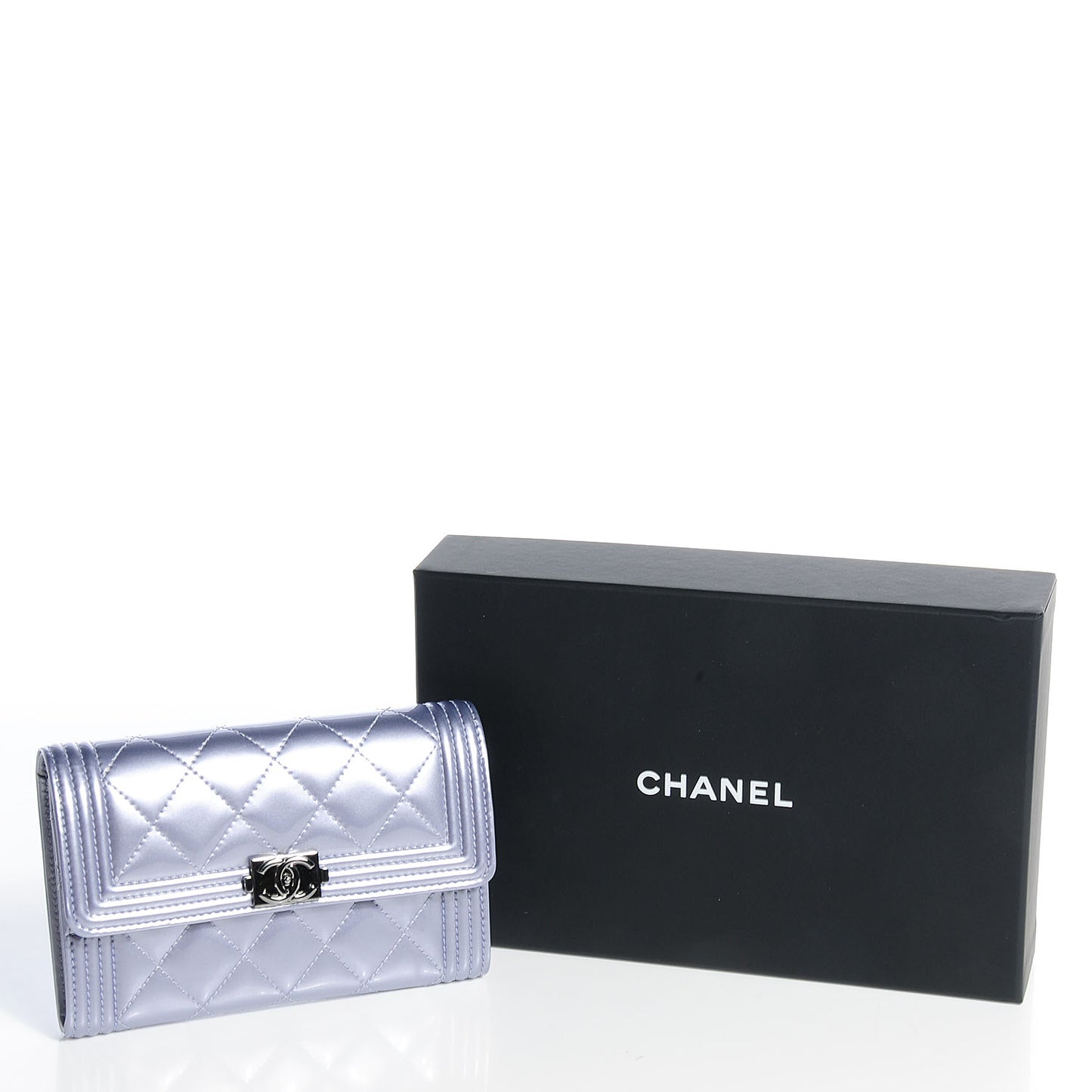 Patent Quilted Boy Card Holder Wallet Purple