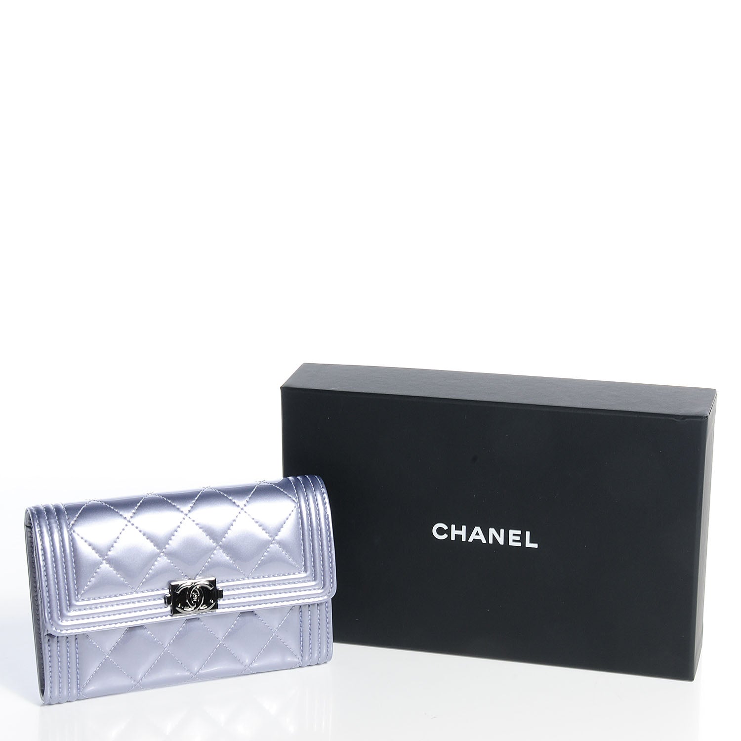 Chanel Patent Quilted Boy Card Holder Wallet Purple 5 of 8