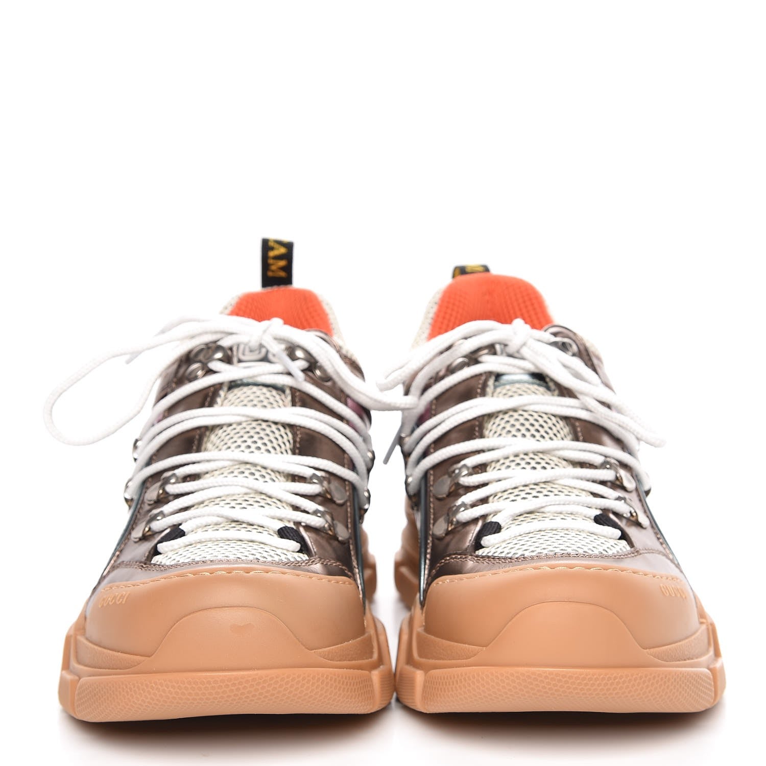 Gucci X SEGA Metallic Calfskin Mesh Womens Flashtrek Sneakers 40 Rame Mystic White Lago 2 of 9