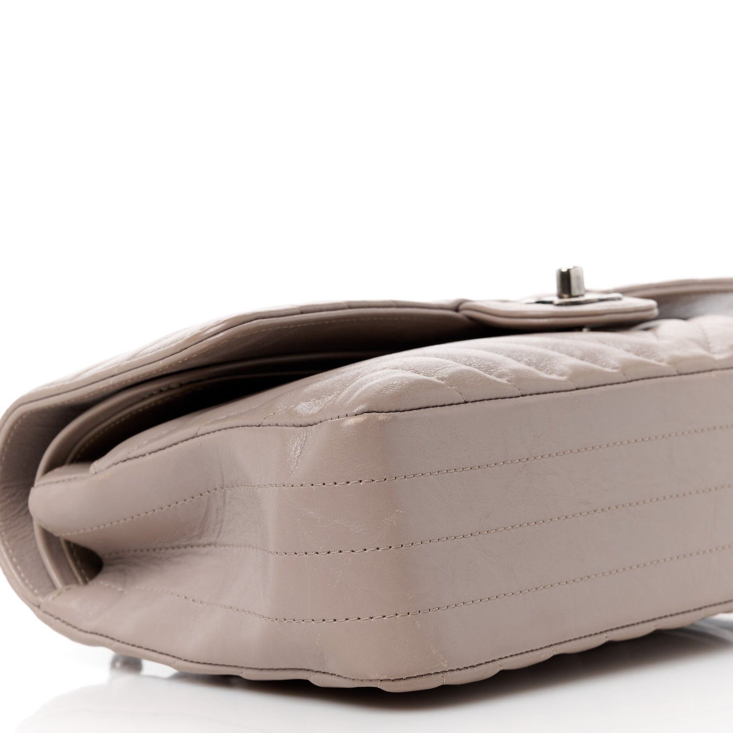 Calfskin Chevron Quilted Medium Double Flap Grey