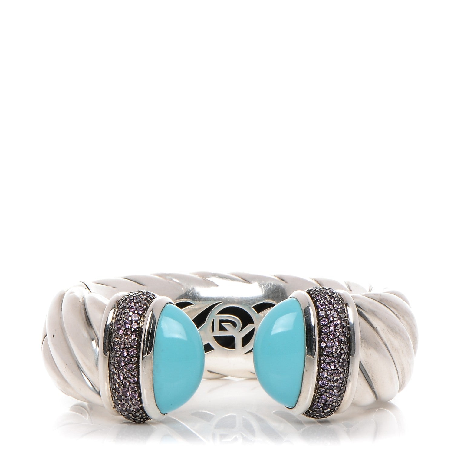 David Yurman Sterling Silver Amethyst Turquoise 25mm Waverly Bracelet 1 of 6