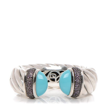 David Yurman Sterling Silver Amethyst Turquoise 25mm Waverly Bracelet 1 of 6