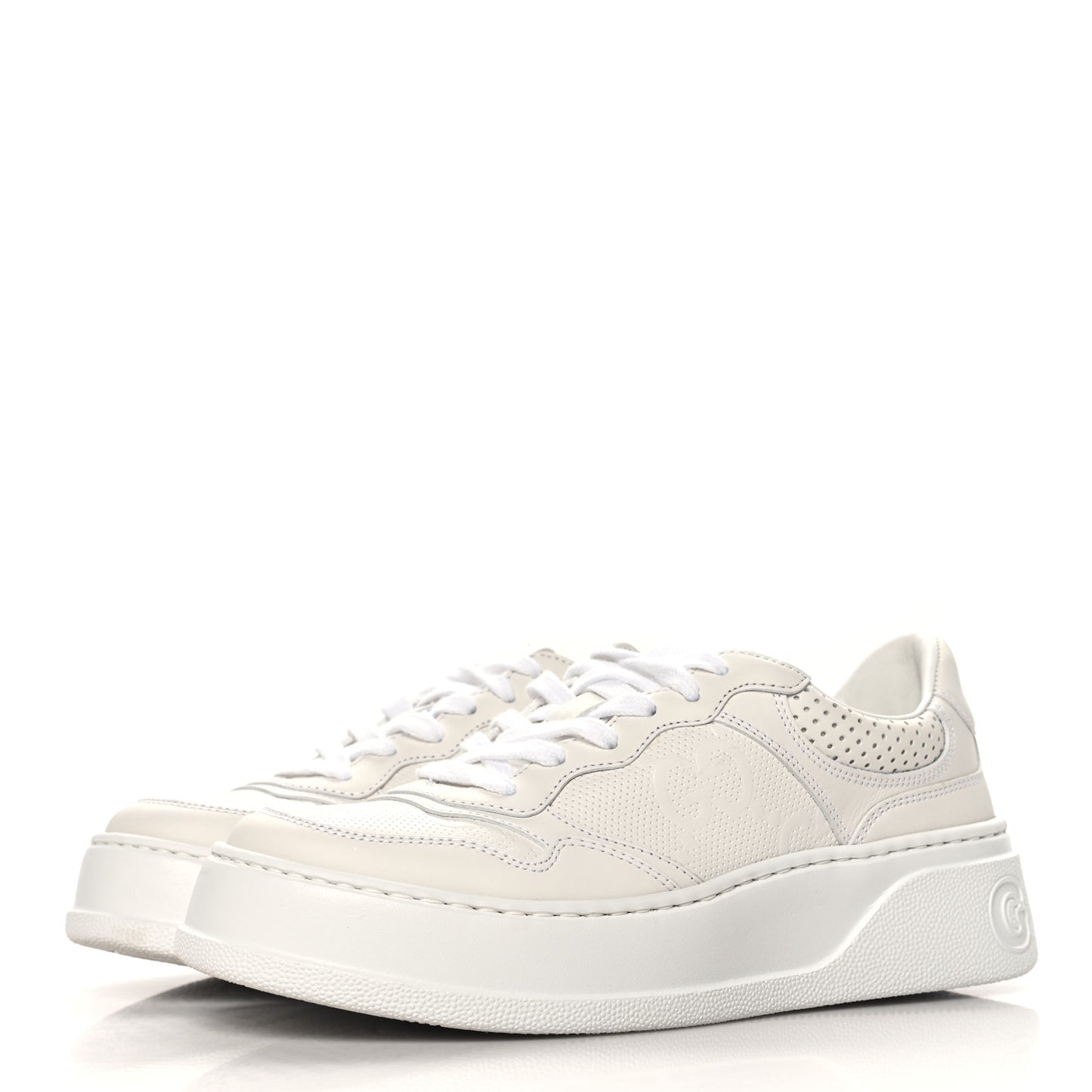 Calfskin GG Tennis Embossed Perforated Womens Platform 55mm Sneakers 37.5 Great White