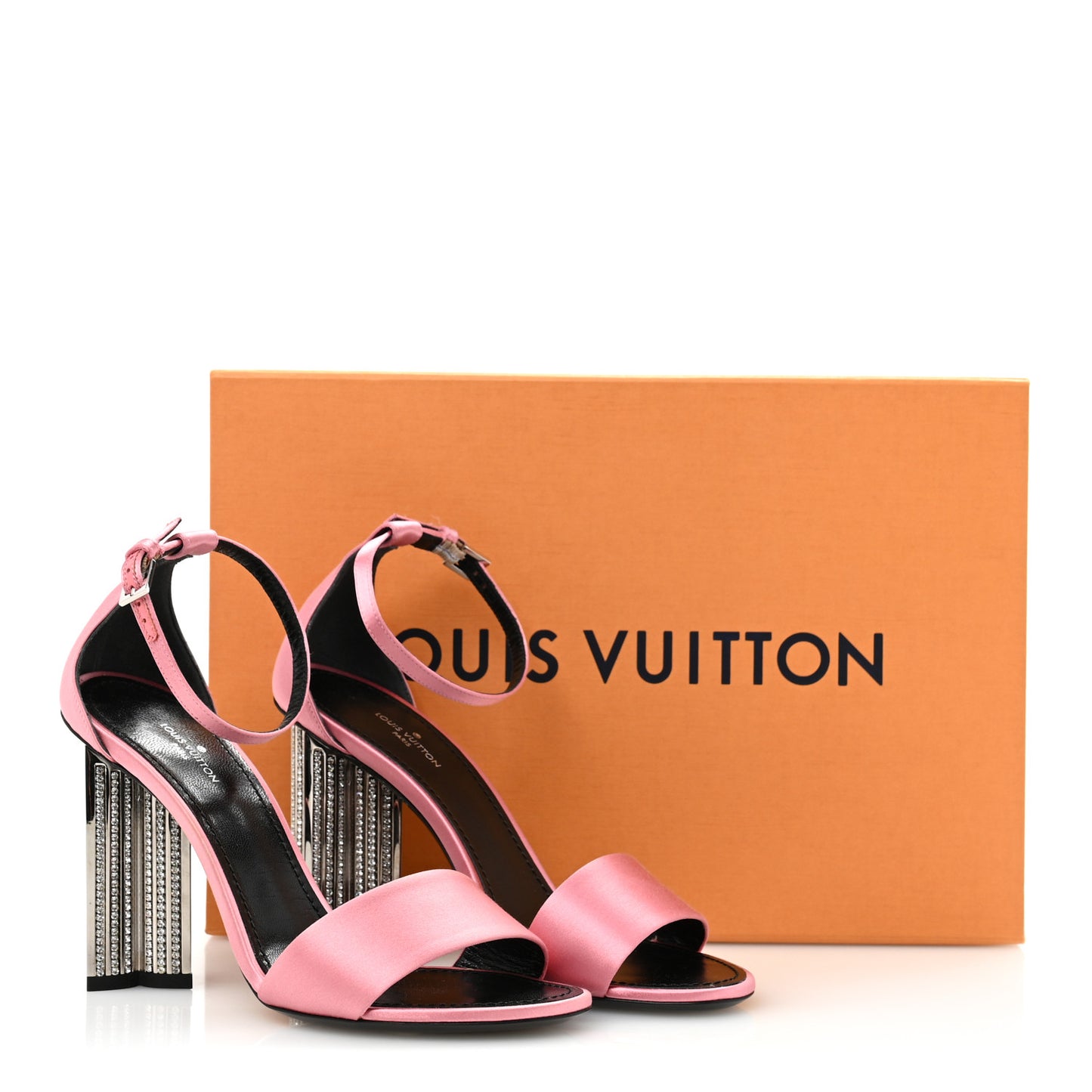 Satin Crystal Silhouette Sandals 37 Pink