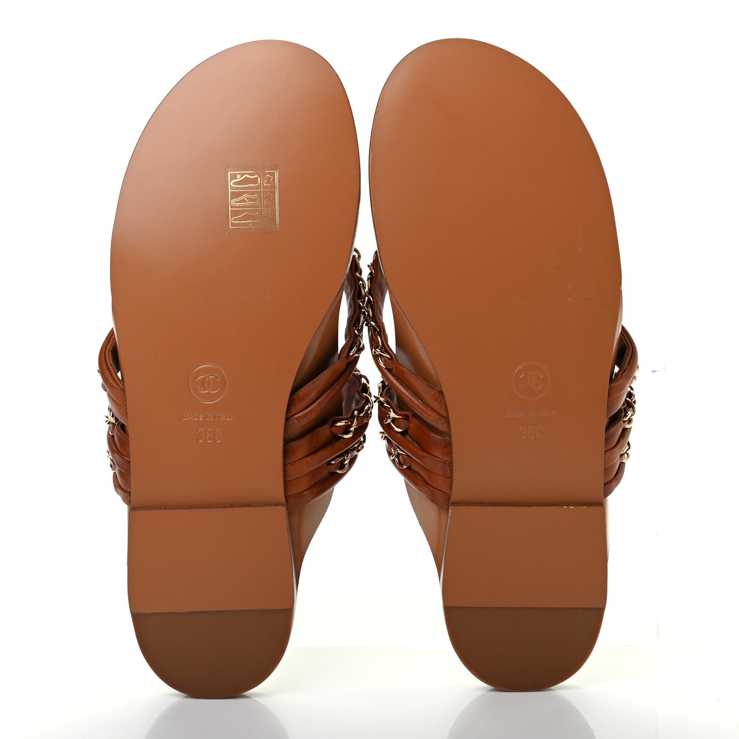 Calfskin Chain CC Thong Flat Sandals 38 Beige