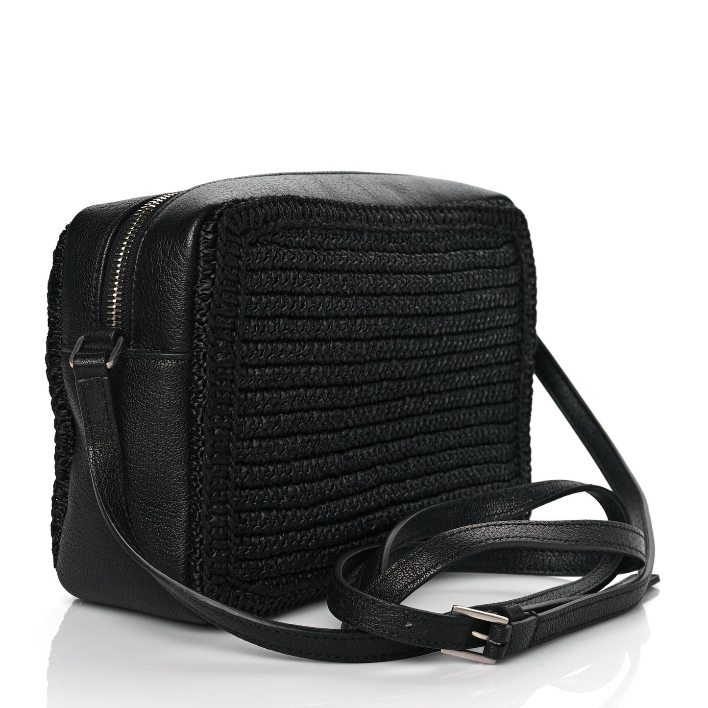 Raffia Canvas Monogram Lou Camera Bag Black