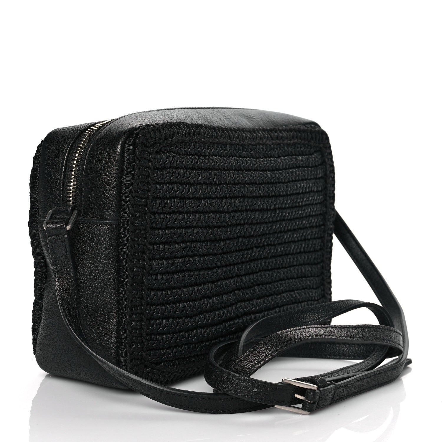Saint Laurent Raffia Canvas Monogram Lou Camera Bag Black 2 of 8