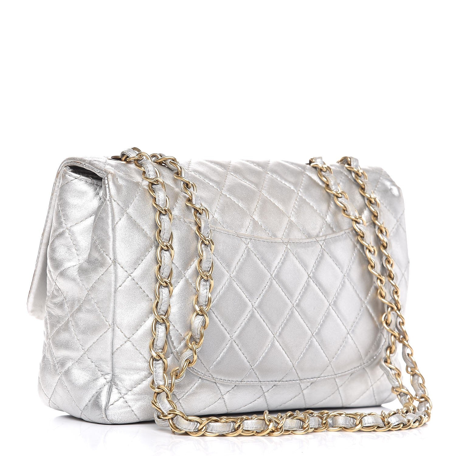 Chanel Metallic Lambskin Quilted Jumbo Single Flap Silver 3 of 15