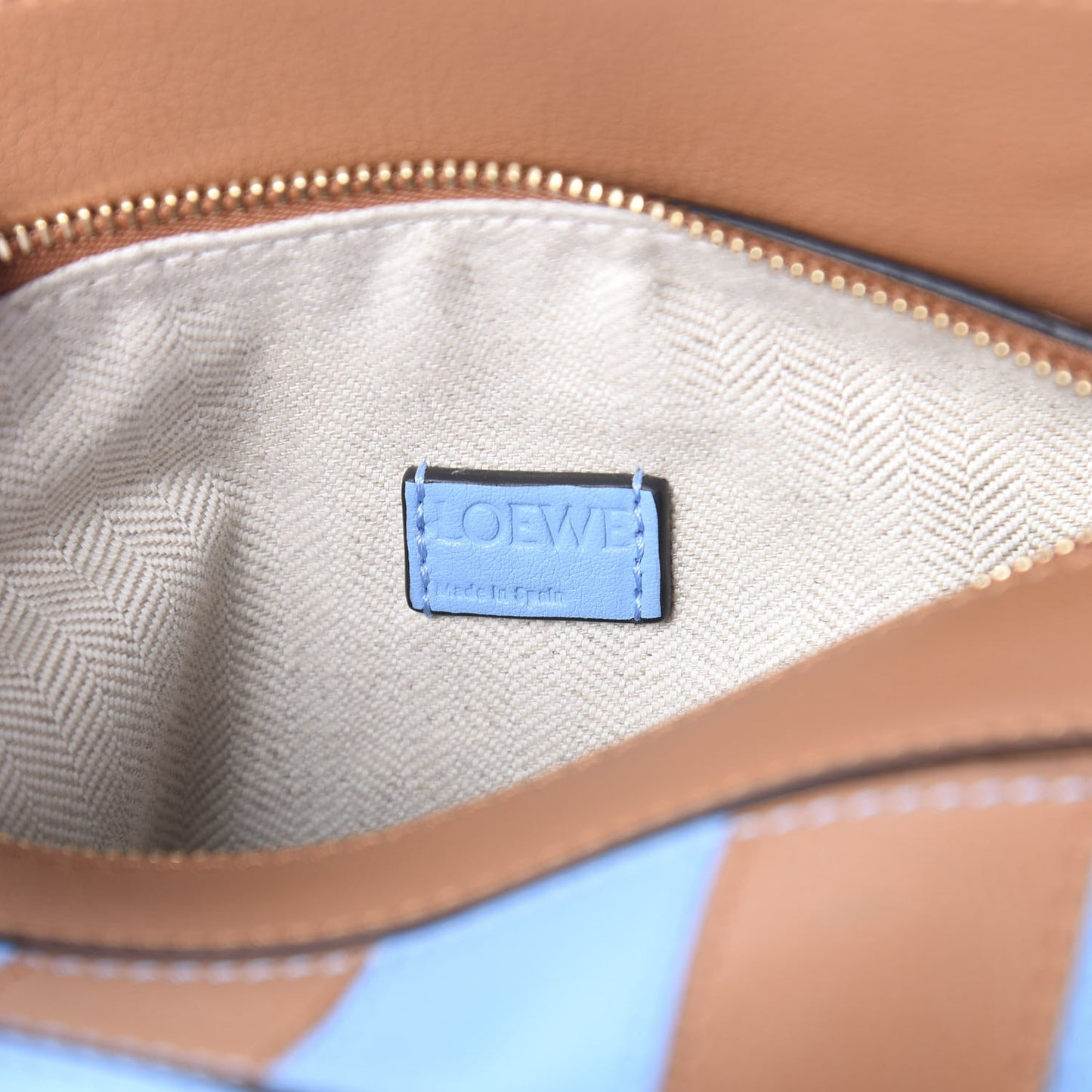 Calfskin Rugby Mini Puzzle Bag Blue Tan