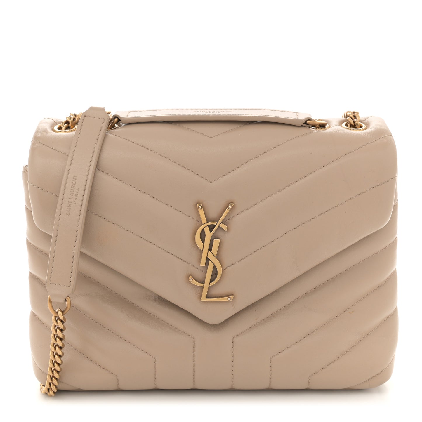 Calfskin Y Quilted Monogram Small Loulou Chain Satchel Dark Beige
