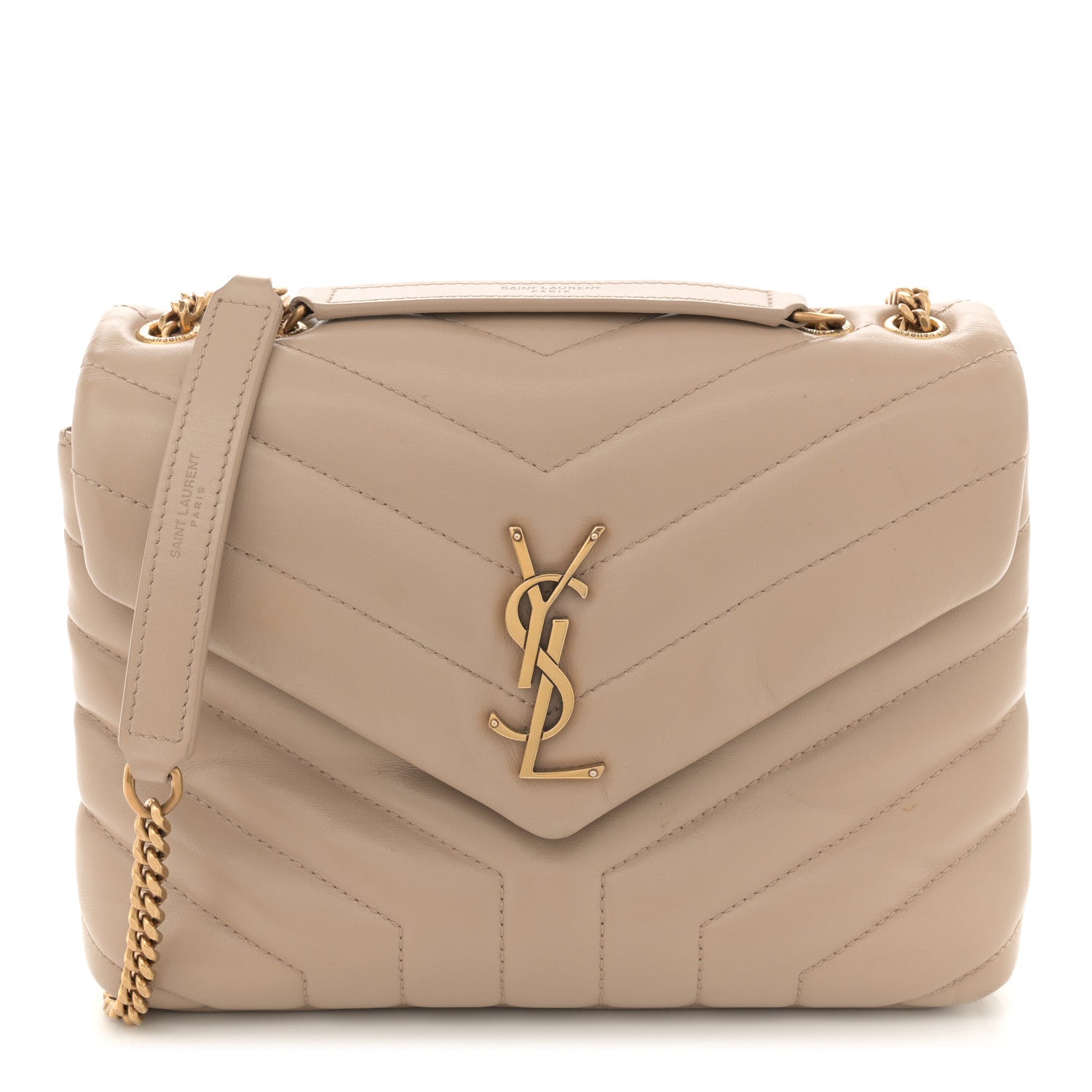Saint Laurent Calfskin Y Quilted Monogram Small Loulou Chain Satchel Dark Beige 1 of 14