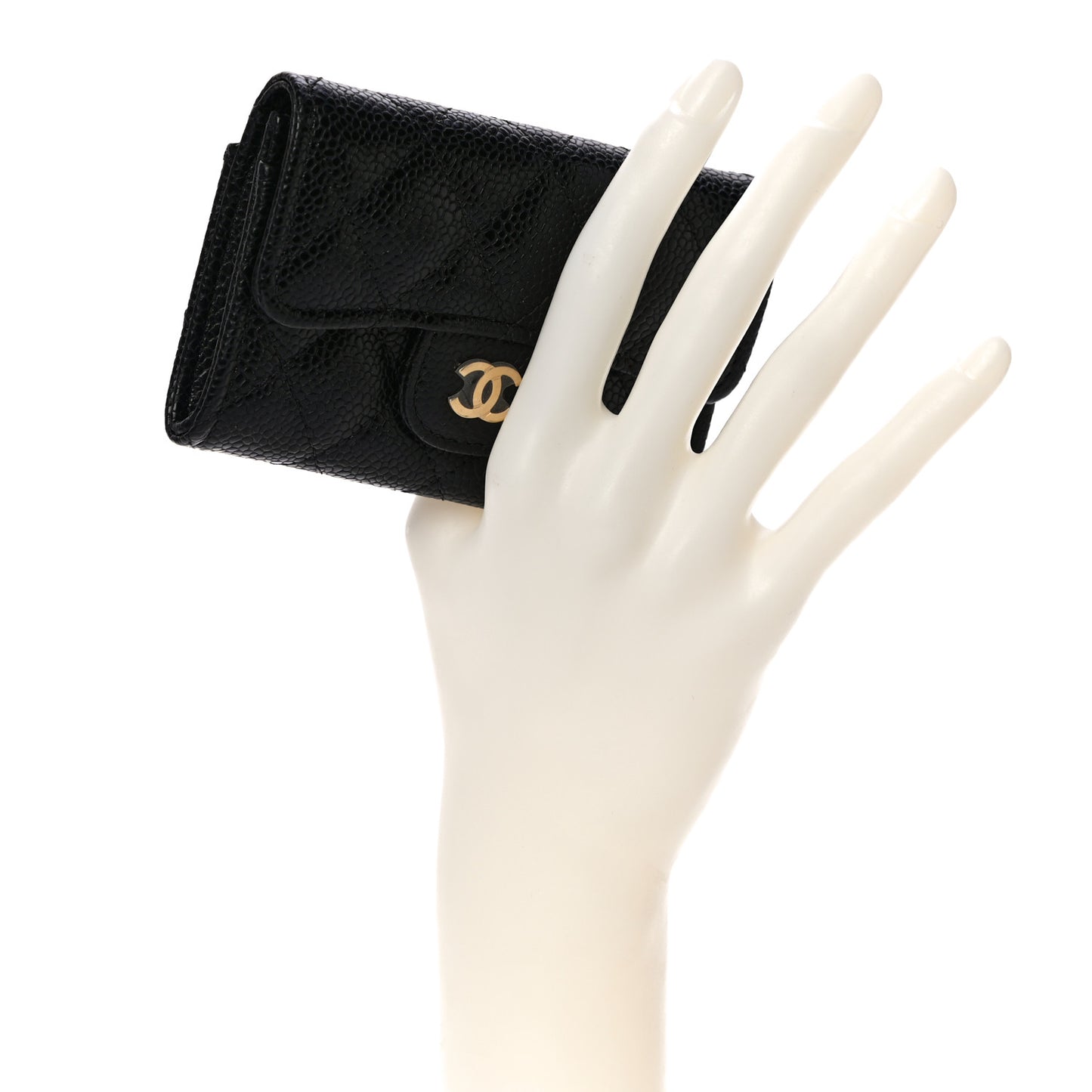 Caviar Quilted Flap Card Holder Wallet Black