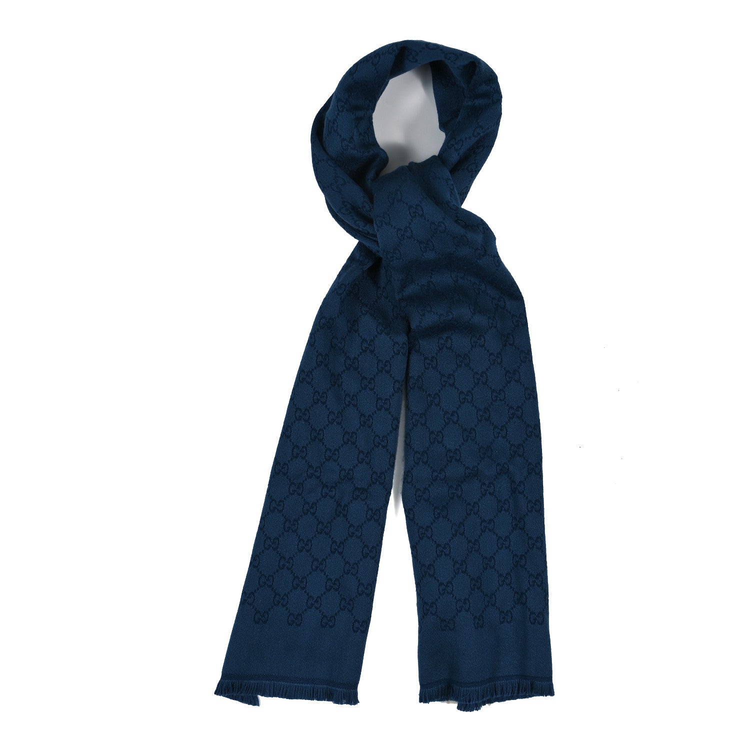 Gucci Wool Monogram Scarf Blue 1 of 3