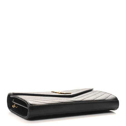 Saint Laurent Grain De Poudre Matelasse Chevron Monogram Chain Wallet Black 4 of 11