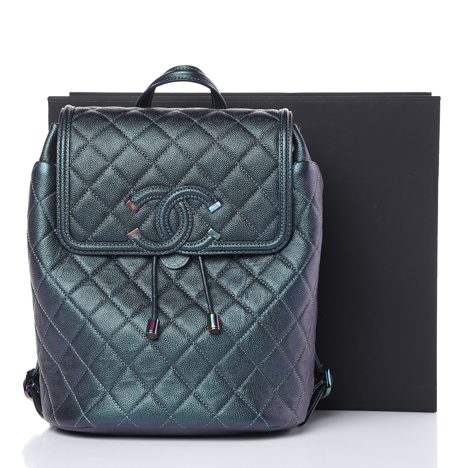 Chanel Iridescent Caviar Quilted Filigree Backpack Dark Turquoise 10 of 10