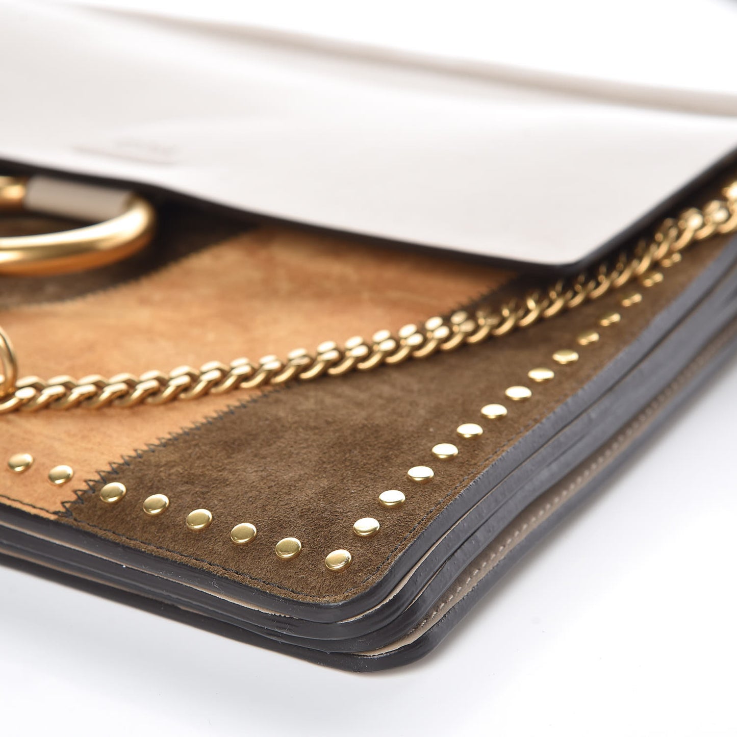 Suede Calfskin Studded Medium Faye Shoulder Bag Pastel Grey