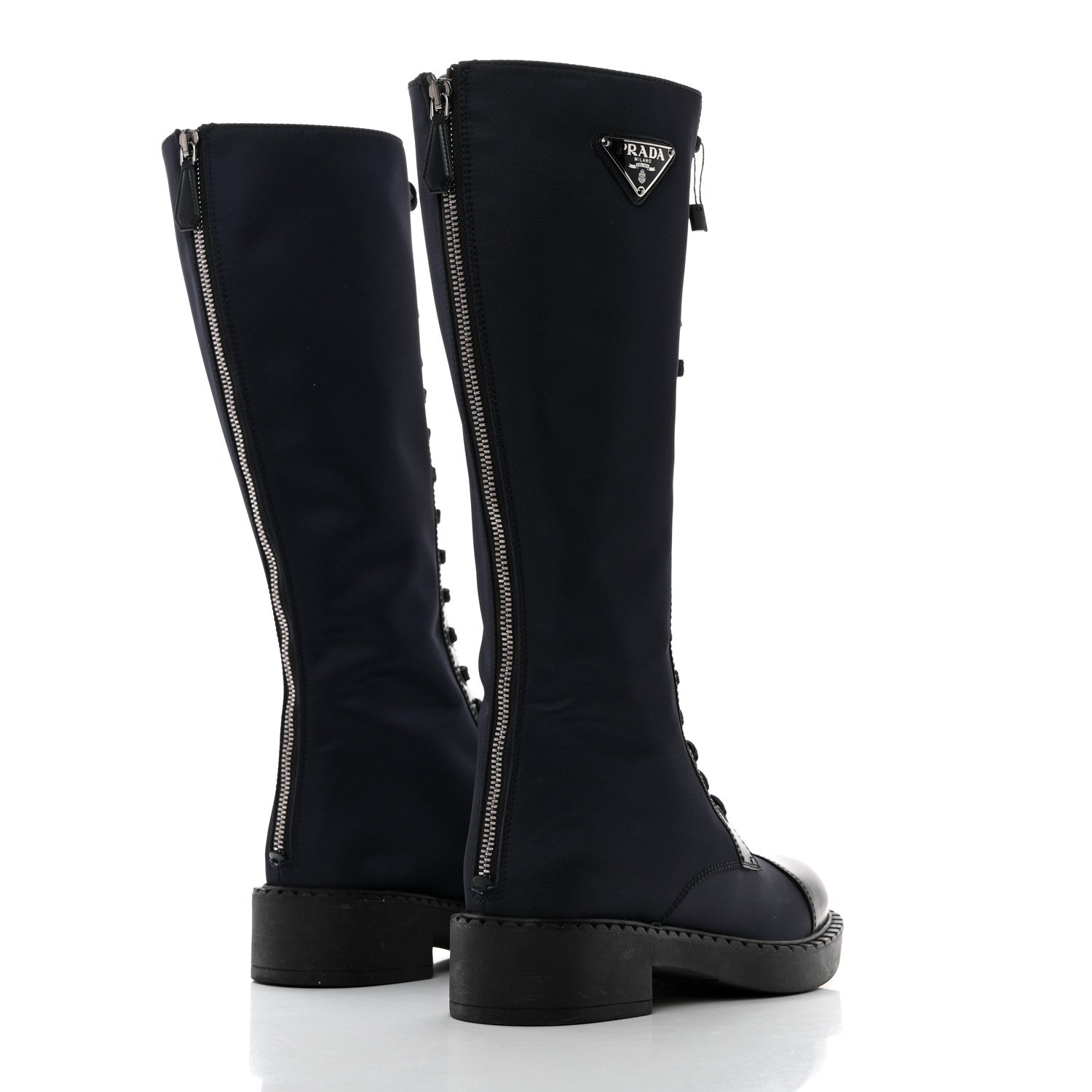 Prada Re-Nylon Spazzolato Rois Metal Triangle Logo Tall 50mm Combat Boots 36.5 Bleu 4 of 9