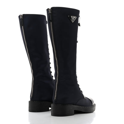 Prada Re-Nylon Spazzolato Rois Metal Triangle Logo Tall 50mm Combat Boots 36.5 Bleu 4 of 9