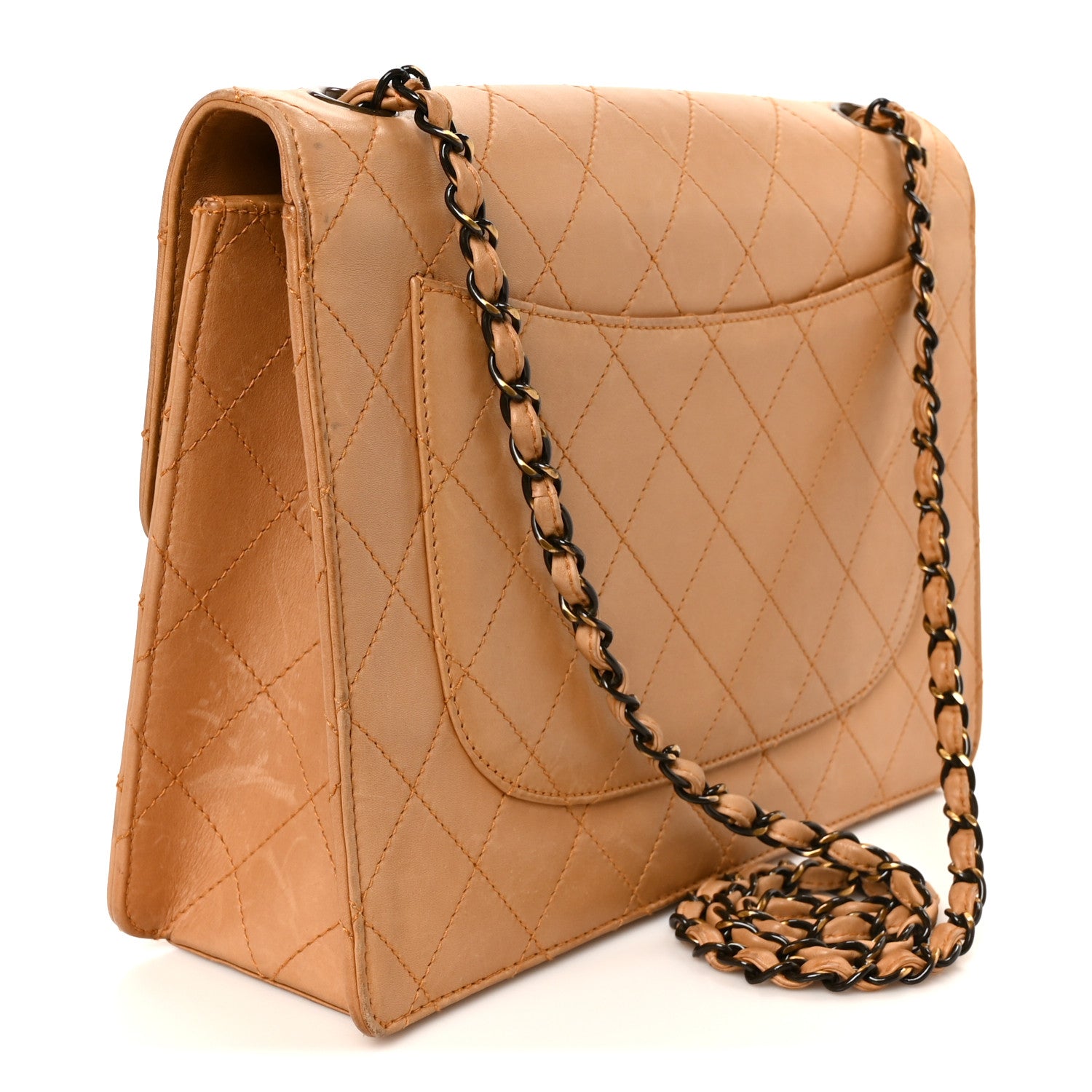 Chanel Lambskin Stitched Jumbo Single Flap Beige 3 of 13