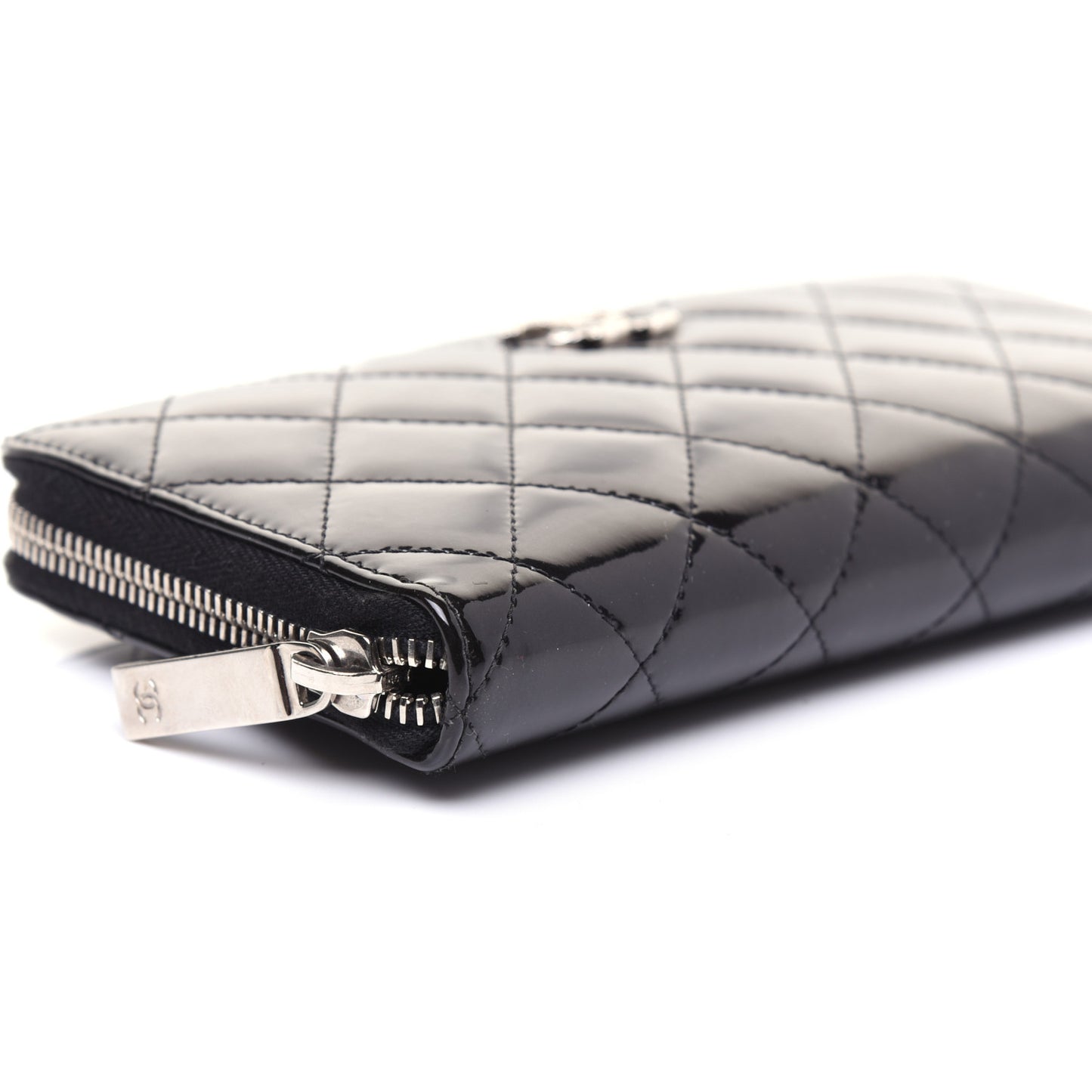 Patent Quilted Brilliant Zip Around Wallet Black