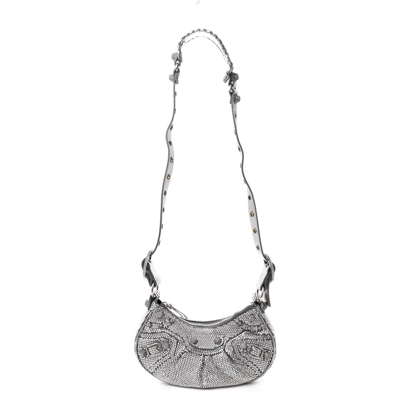Rhinestone Encrusted Le Cagole Shoulder Bag XS Silver