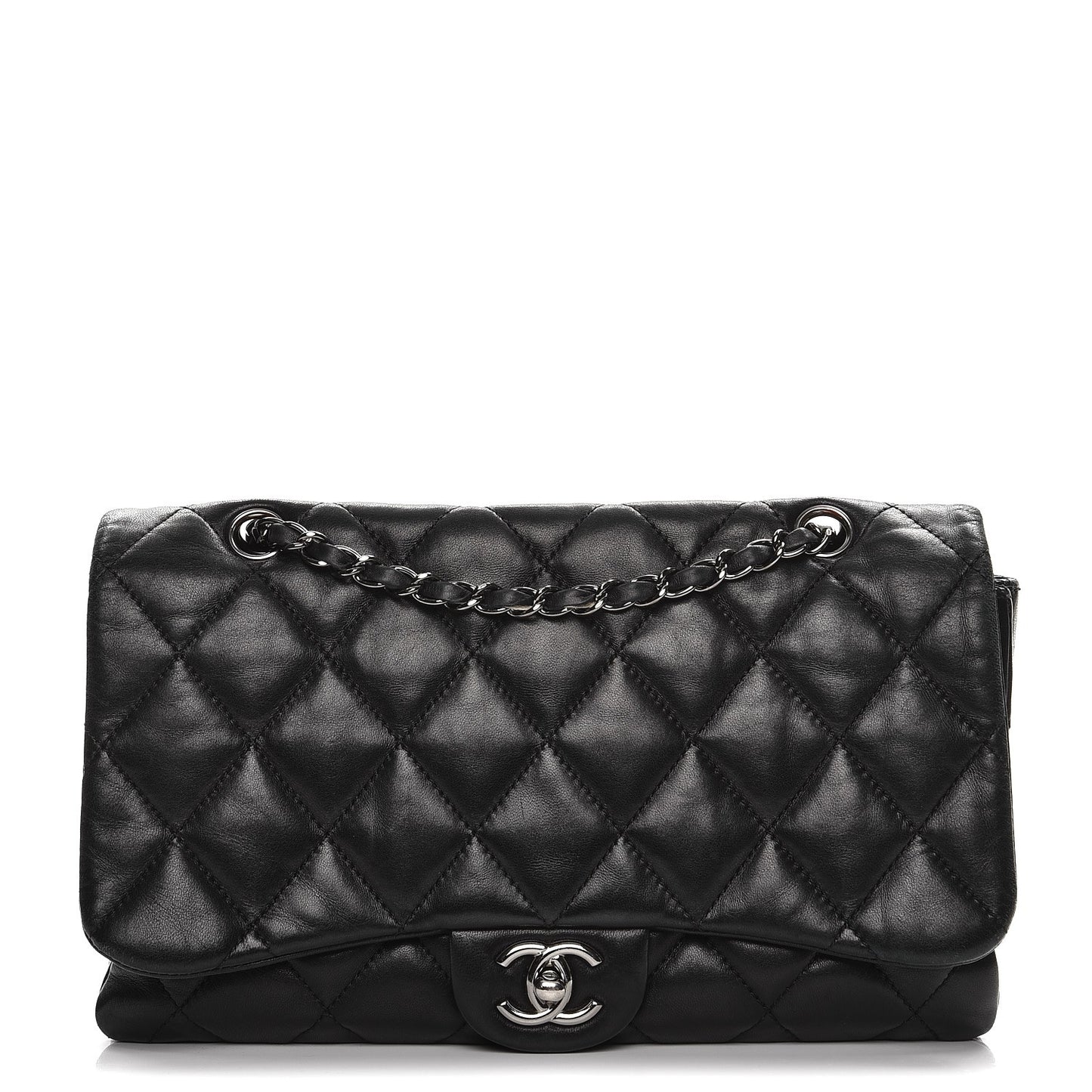 Lambskin Quilted Maxi 3 Flap Black