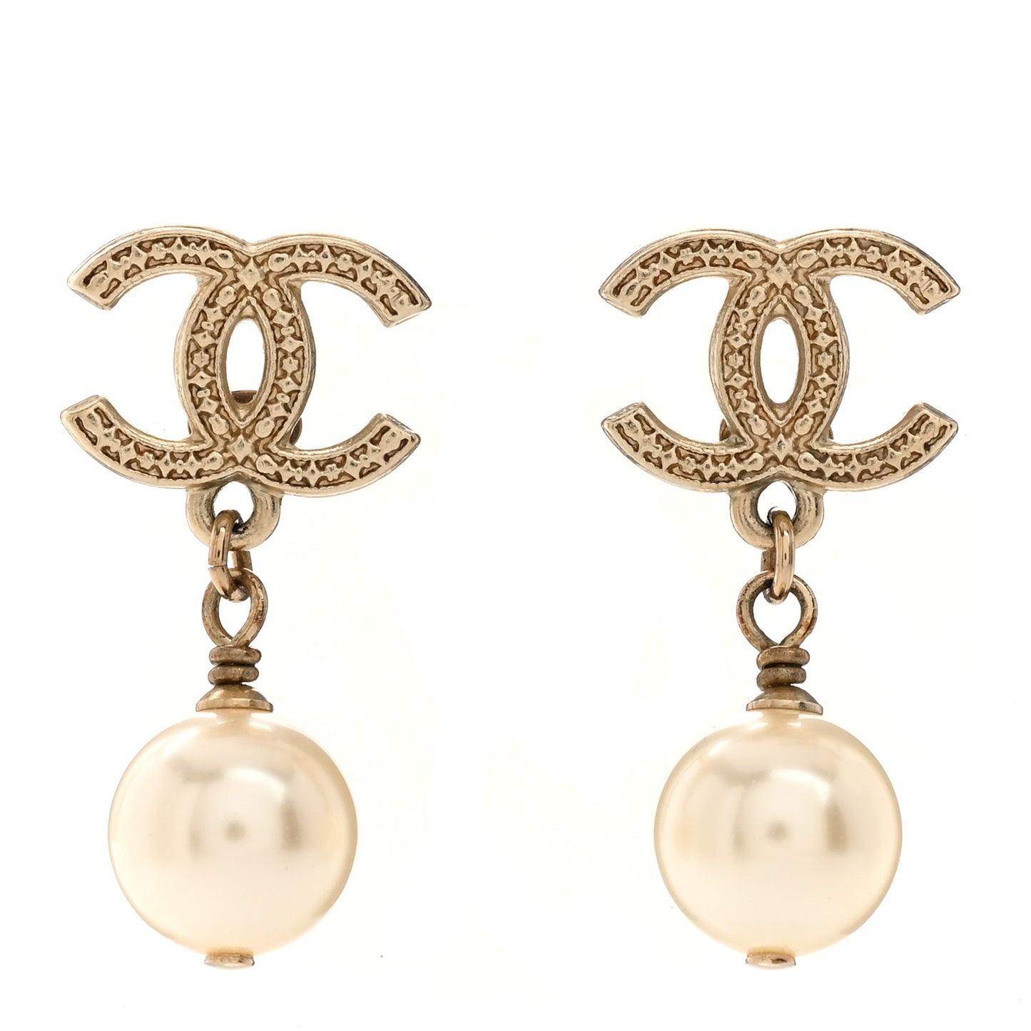 Crystal Pearl CC Drop Earrings Light Gold