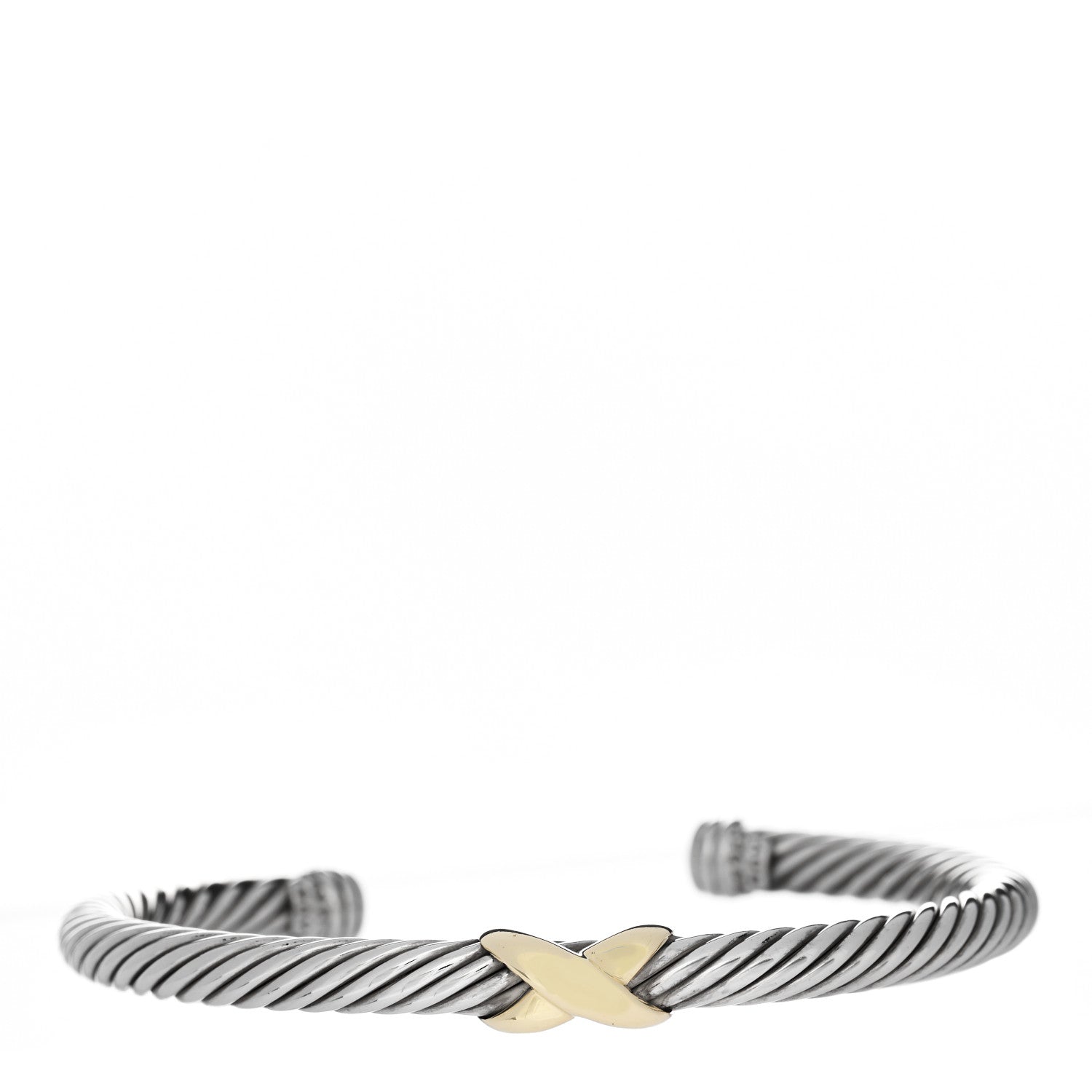 David Yurman Sterling Silver 14K Yellow Gold 5mm X Station Cable Bracelet 1 of 3