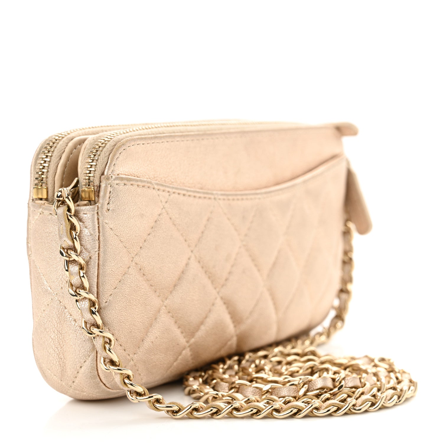 Chanel Metallic Lambskin Quilted Small Clutch With Chain Gold 3 of 13
