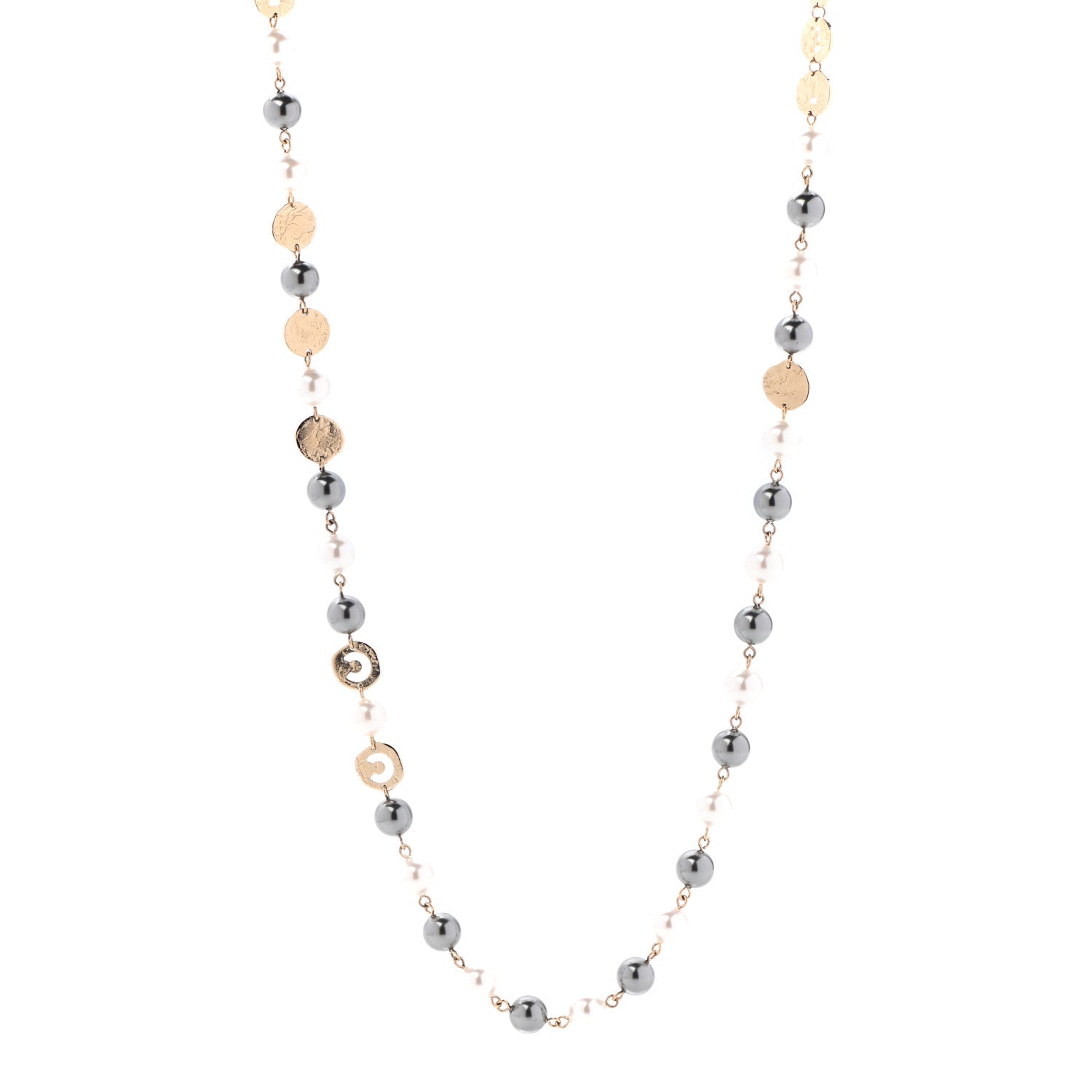Chanel Pearl Papyrus Long Necklace Gold Pearly White Gold 1 of 5