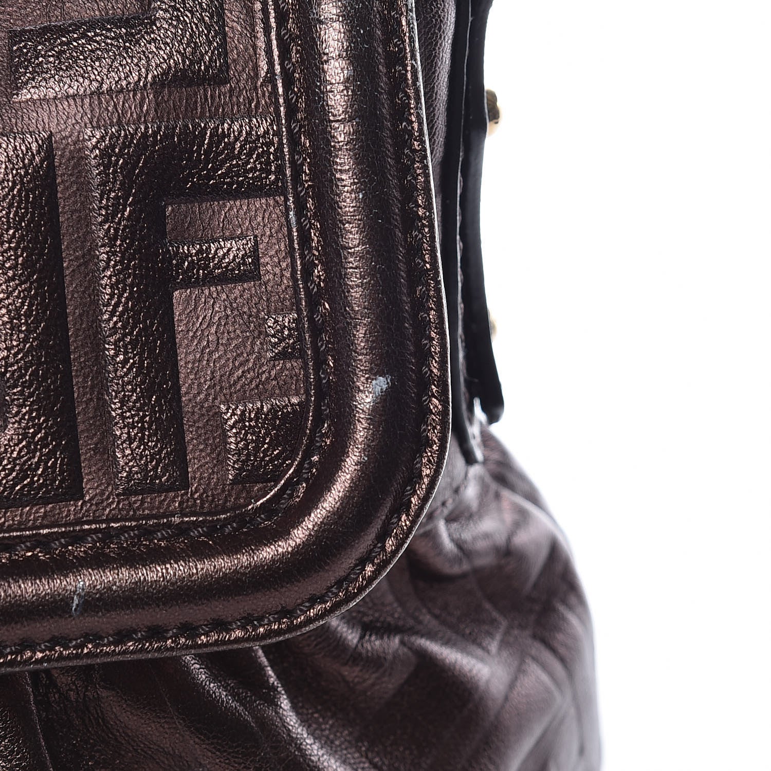 Fendi Metallic Calfskin FF Embossed Small Chef Shoulder Bag Bronze 14 of 15